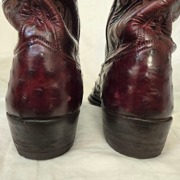 Lucchese Classic Size 10.5 D Full Quill Black Cherry Ostrich Boots Straight Heel main image 10